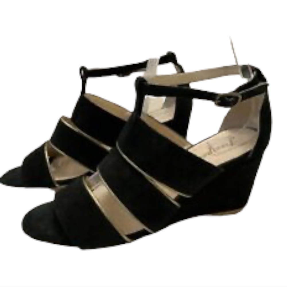 FREE PEOPLE BLACK SUEDE STRAPPY WEDGE SANDAL